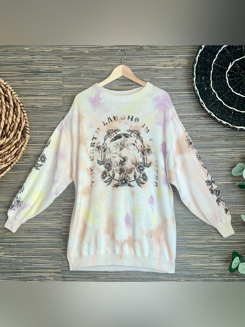 🆕 Free People Cosmos Graphic Pullover Field Of Flowers Combo XS Boho oversized - Picture 4 of 16